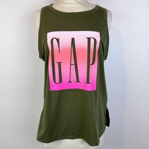 GAPFit Size S Graphic Tank Top Olive Green Sleeveless Workout GAP